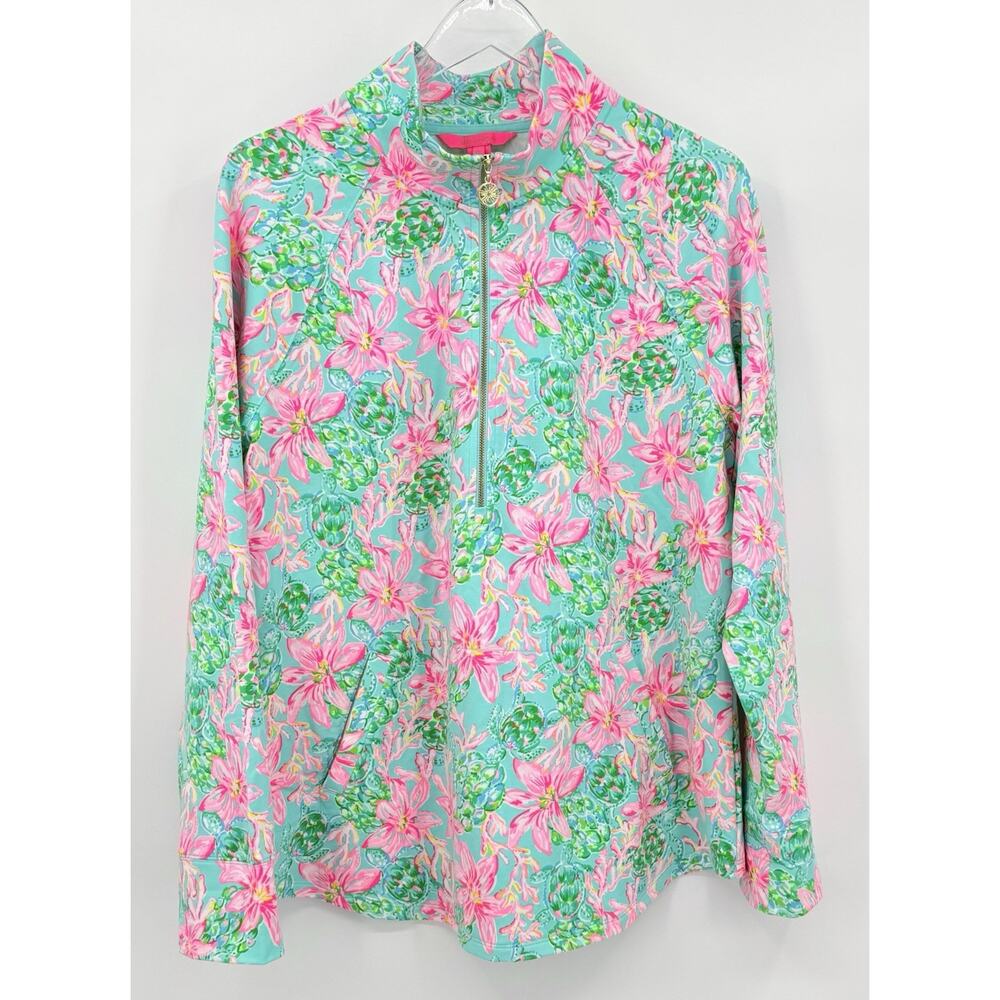 Lilly Pulitzer Skipper Popover Blue So Shellegant Sea Turtle Floral UPF 50 XL - Picture 2 of 7